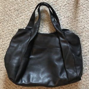 Black leather tote bag